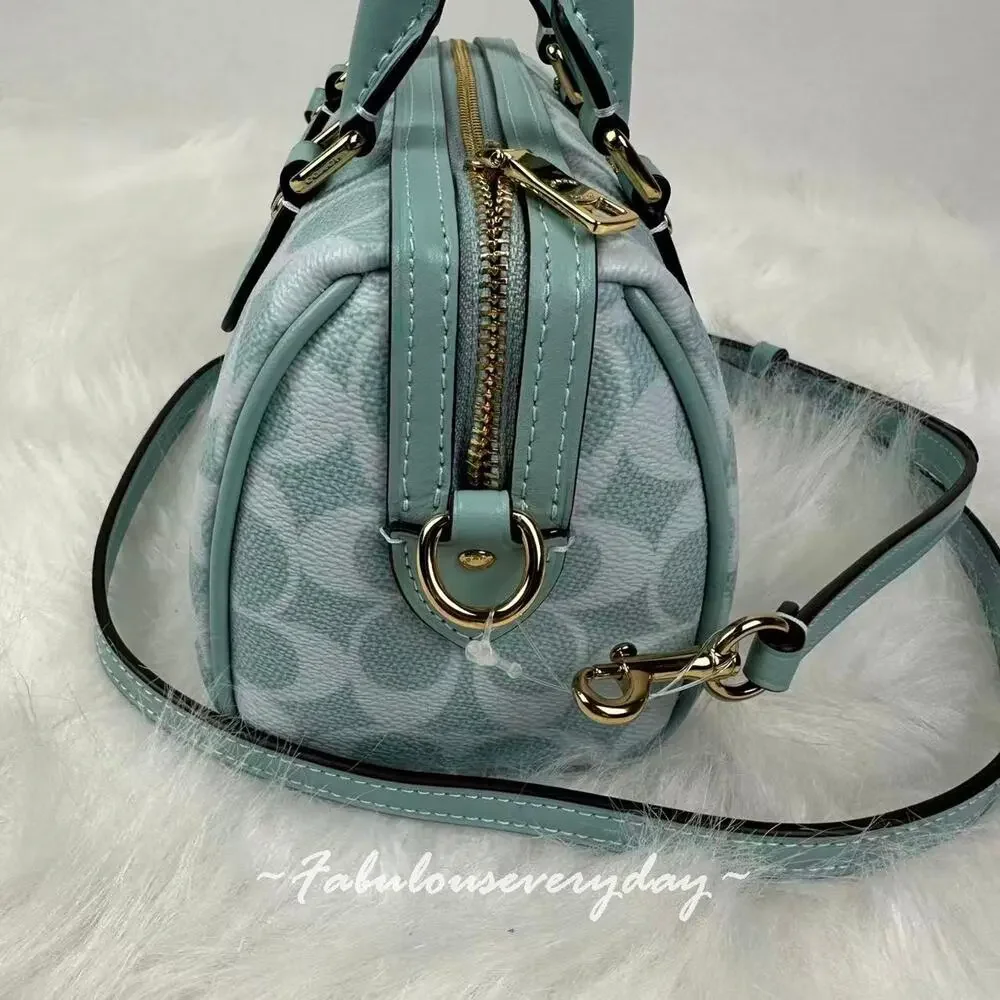 Coach Mini Rowan Crossbody Bag In Signature Canvas/Gold/Light Blue CEY63